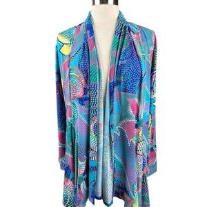 Clara Sun Woo Cardigan Womens 1X usa colorful boho mosaic open front MSRP $179